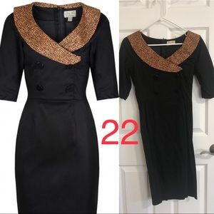 Lindy bop black wiggle dress leopard collar US 4